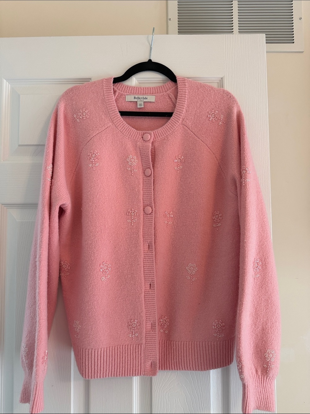 bella bliss Light Pink Sequin Floral Button Cardigan